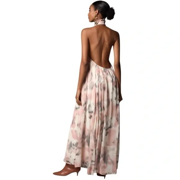 ANTHROPOLOGIE Maeve Sheer Printed Halter Maxi Dress Open Back Size 1X NEW - Picture 3 of 16